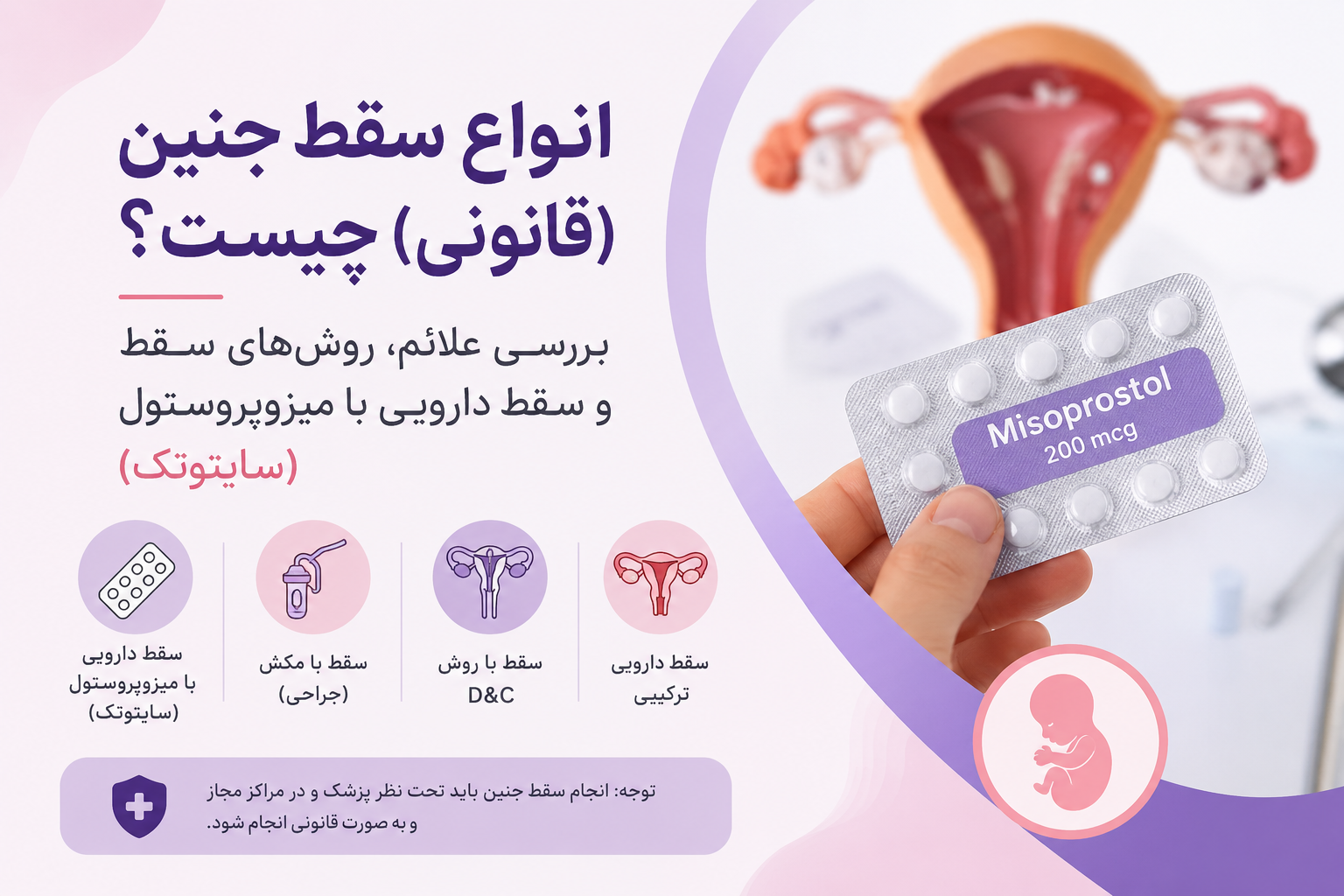 انواع سقط جنین چیست؟ بررسی علائم، روش‌های سقط و سقط دارویی با میزوپروستول (سایتوتک)